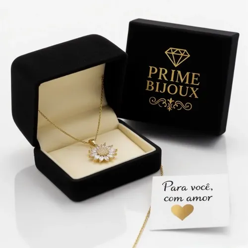 Colar Feminino Dourado Com Pingente Sol Girassol E Zircônias Dourado