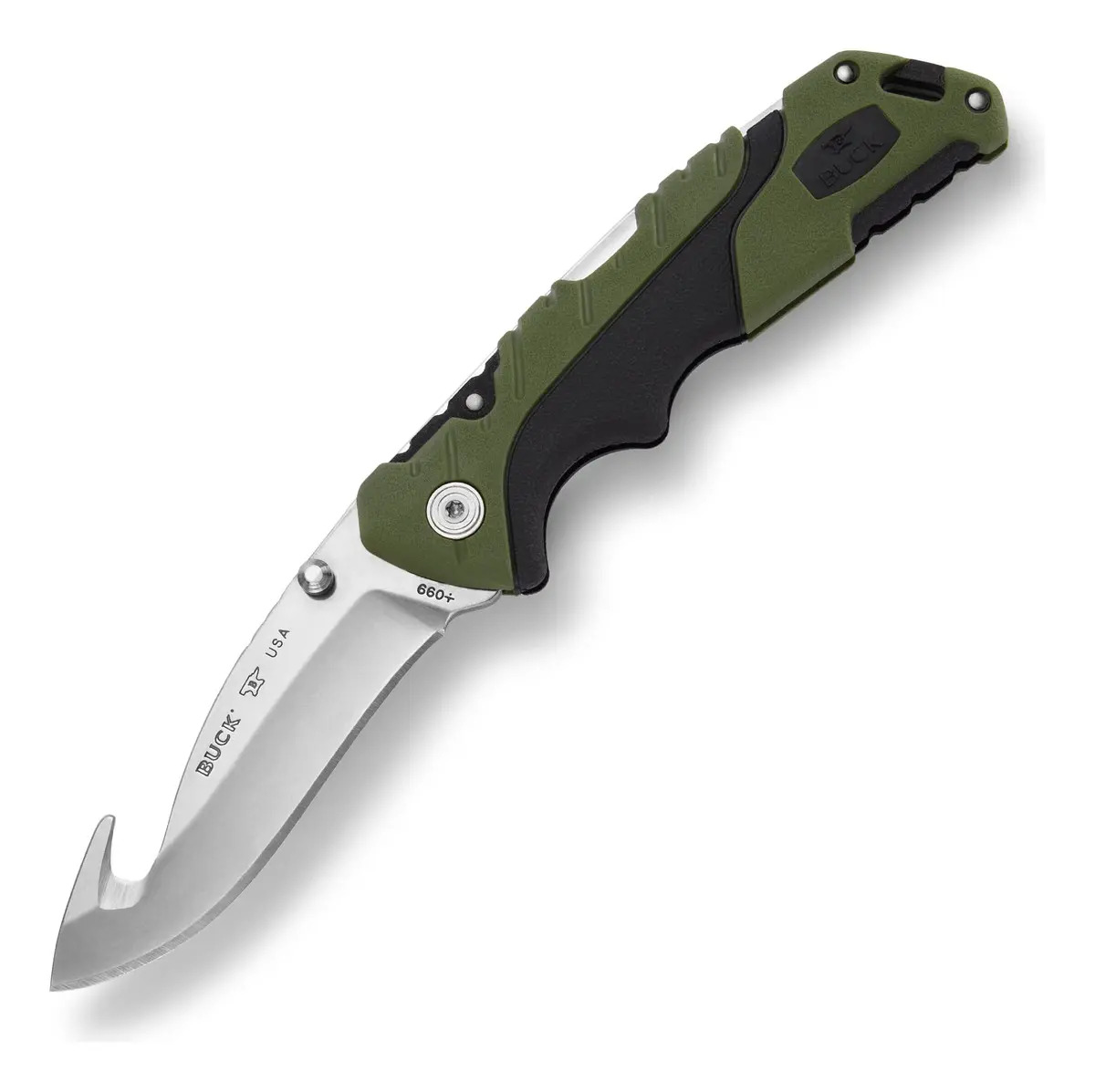 Cuchillo Plegable Buck Knives 0660GRG de Caza con Guthook y Hoja 420HC