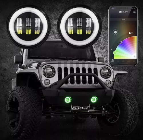 Faros Led Jeep Niebla Wrangler Rgb Controlado X App Celular
