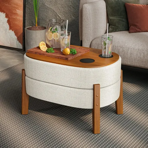 Puff Lojas Ms Decor Dior Mesinha Com Porta Cor Bege 48 Cm X 66 Cm X 36 Cm