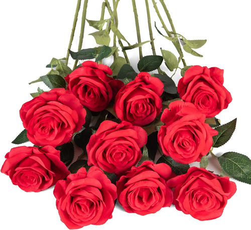 10 Rosas Artificiales De Tallo Largo - X Red