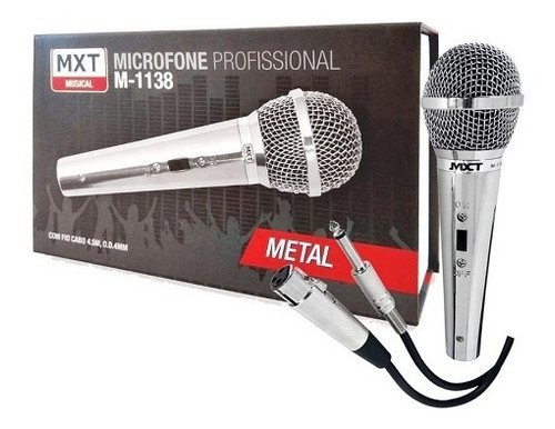 Microfone Mxt Profissional Metal M-1138 Com Fio 4.5m