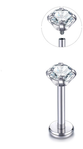 Labret Piercing De Titanio Con Strass Y Rosca Interna 8mm