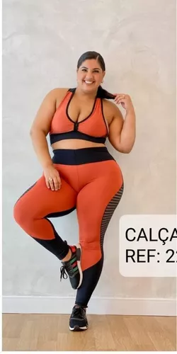 Conjunto Fitness Plus Size Para Academia Malha Suplex GG e XG Calça Legging  + Top