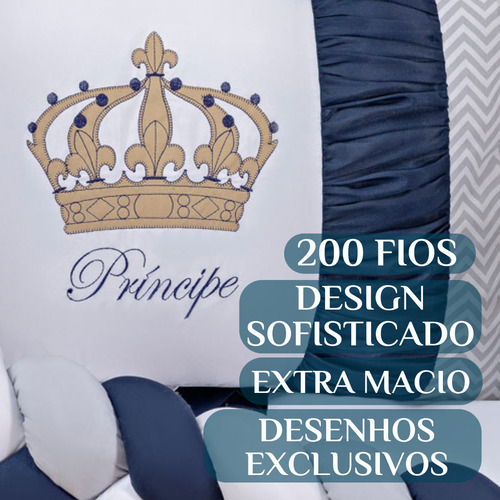 Enxoval Berço 11 Peças Menino Realeza Com Mosquiteiro