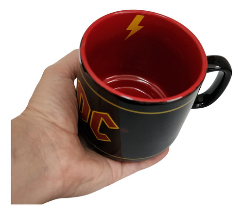 Caneca Ac/dc Logo Cerâmica Preta E Vermelha 410ml