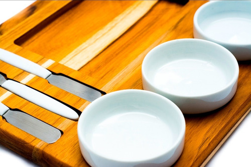 Conjunto Para Patê Em Madeira Teca Cor Branco