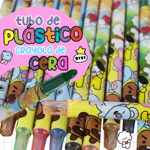 Imagen 4 de 10 de Set 12 Crayolas Giratorias Kawaii Colores Bts Bt21 C173-485