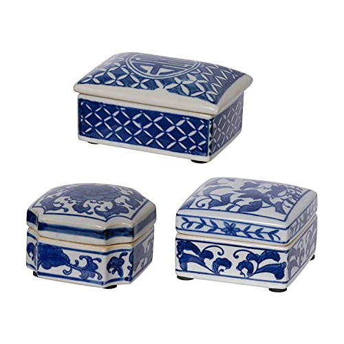 Caja Decorativa De Porcelana Tapa, Conjunto De 3 Frasco...