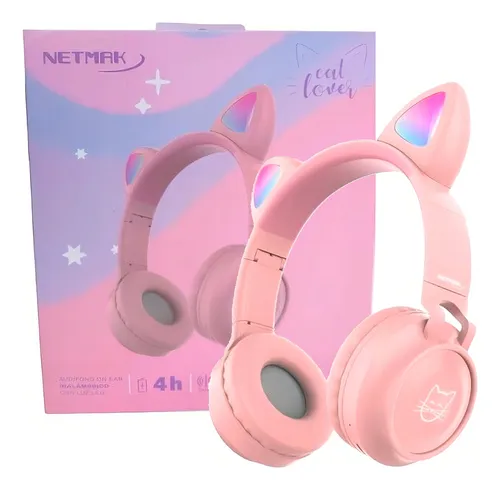 Auricular Bluetooth Cat Netmak con Luz Led (NM-CAT) Rosa