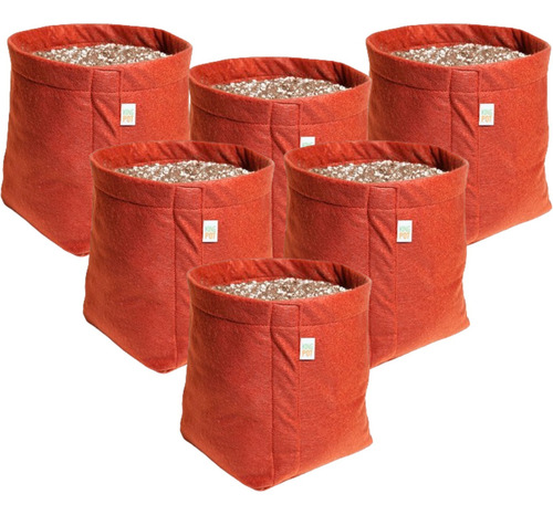 6 Vasos Feltro Plantas 11 Litros Cultivo Indoor King Pot Cor Vermelho