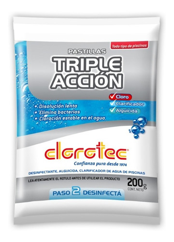 Pastillas Clorotec Triple Accion X Unidad 200g Para Piletas