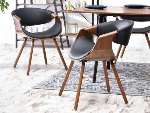 Silla Para Comedor En Madera Chapada Y Vinil Monaco Vini Piel Nogal Negro