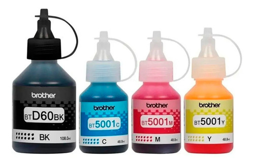 Combo 4 Botella Tinta Brother 1 Btd60bk 1 Bt5001c 1ma 1am 