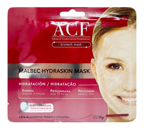 Acf Malbec Hydraskin Máscara Facial Hidratación Apto Vegano