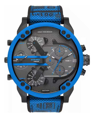 Reloj Diesel Dz7434 Mr. Daddy 2.0 Para Caballero Color Del Fondo Negro Color De La Correa Azul Color Del Bisel Azul
