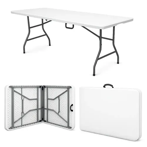 Mesa Dobrável Vira Maleta 1,80m Luxena Branca Alça Portátil Branco