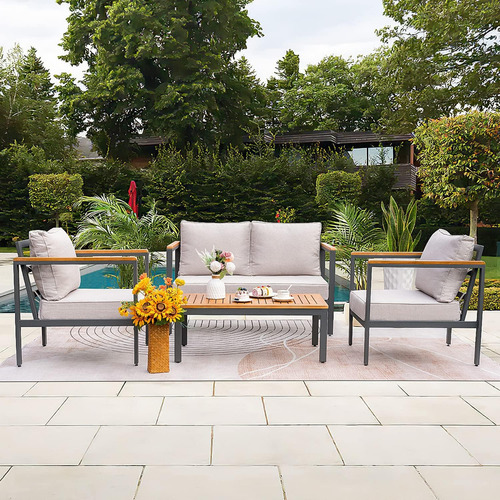 Sala Para Jardin 4 Pcs Estructura Beige