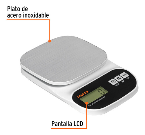 Báscula Digital P/ Cocina Plato Acero Inox5kg Truper 103116 Gris 5 Kg