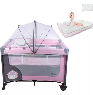 Corral Para Bebés Ebaby Happy Dream Con Colchon Y Almohada Color Rosado Diseño De La Tela Acolchado
