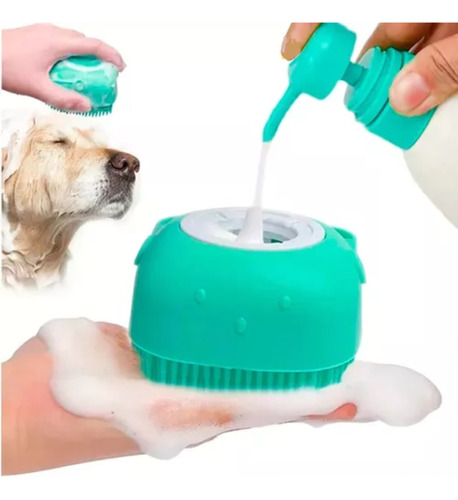 Cepillo Masajeador Para Baño De Mascotas Dispensador Shampoo