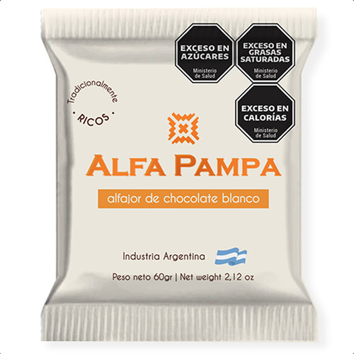 Alfajor Chocolate Blanco 60 Gr Alfa Pampa Pack Promo X 24 u