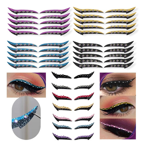 Sticker Adhesivo Delineador Strass Glitter Eyeliner 5 Pares