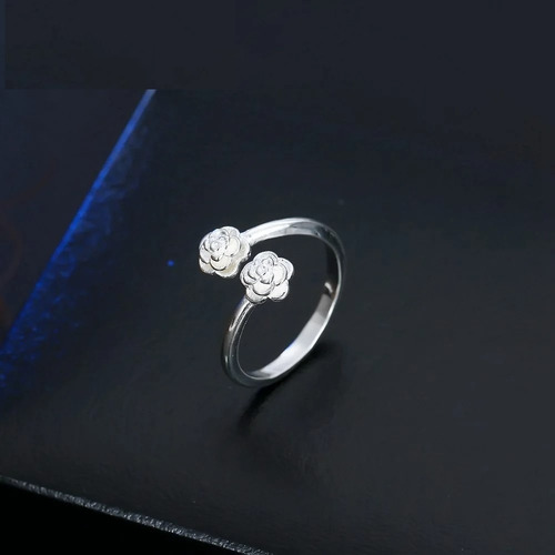 2 Anillos Ajustable Plata 925 Mujer Corazón Flor Regalo