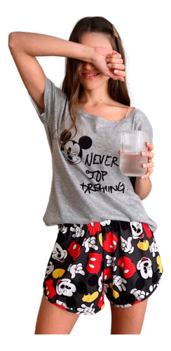 Pijama Mujer Verano Conjunto Manga Corta Short Mickey