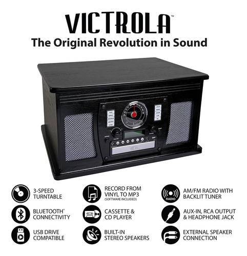 Y Toca-discos Victrola Bluetooth 8 Em 1 Com Alto-falantes