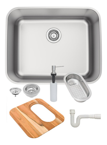 Cuba Inox Cozinha Tramontina Dora 50x40x20 Acetinada + Kit Cor Inox Acetinado