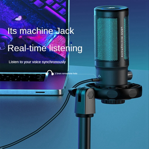 Micrófono Usb Con Botón De Silencio Rgb Soporte Brazo