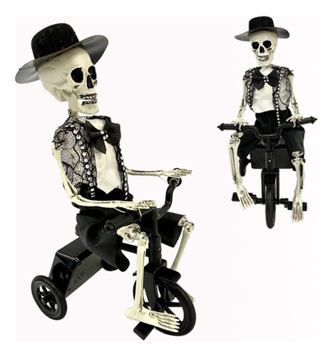 Esqueleto Halloween Bicicleta C Sonido Y Movimiento Deco