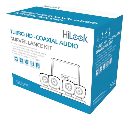 Kit Turbohd 1080p Lite Dvr 4 Canales Audio Por Coaxitron 4 C Color Blanco Y Negro