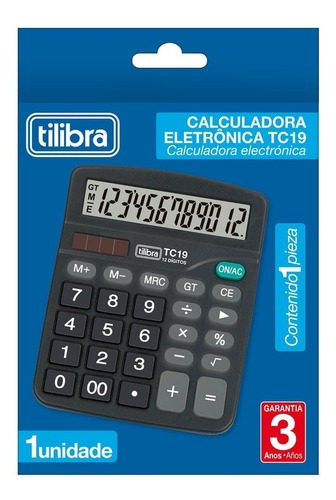 Calculadora Tilibra Tc19 Grande Preta 12 Dígitos 304701 Cor Preto