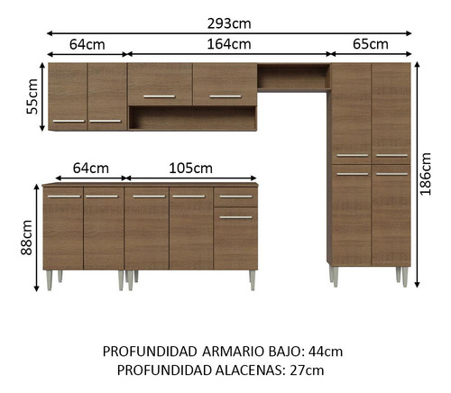 Mueble De Cocina Integral Madesa Emilly 293cm Marrón 01
