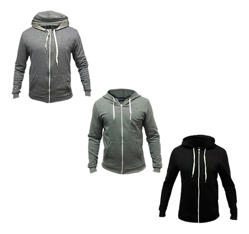 Buzo Campera Cierre Hombre Capucha Pack X 3 