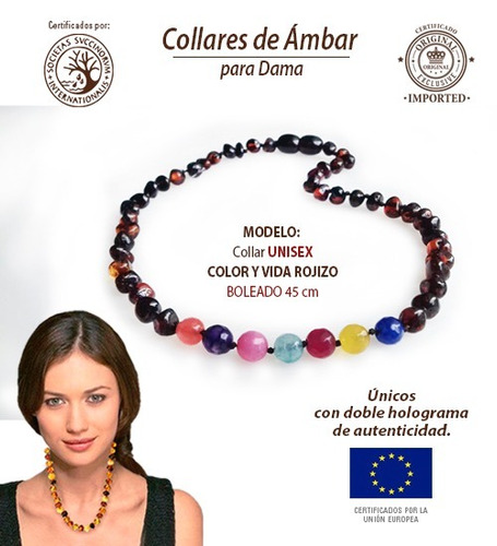 Collar Ámbar Báltico Adulto Unisex Rojizo Color Y Vida 45 Cm