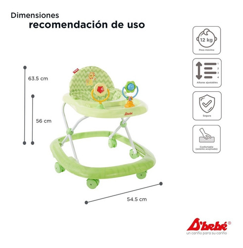 Andadera D Bebe Zoo Altura Ajustable Color Verde