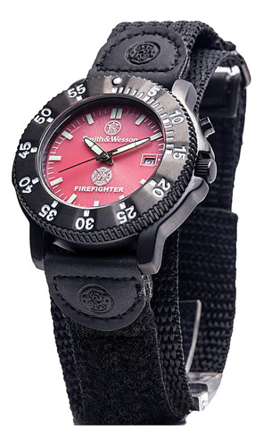 Reloj Smith & Wesson Fire Para Hombre, Esfera Roja Y Correa