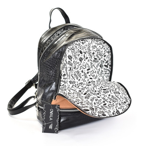 Imagen 3 de 7 de Mochila Ecocuero Dama Mujer Combinada Divisiones Basilea