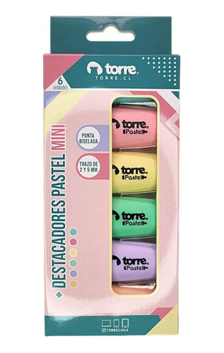 Blister Destacadores Pastel Mini 6 Colores Torre