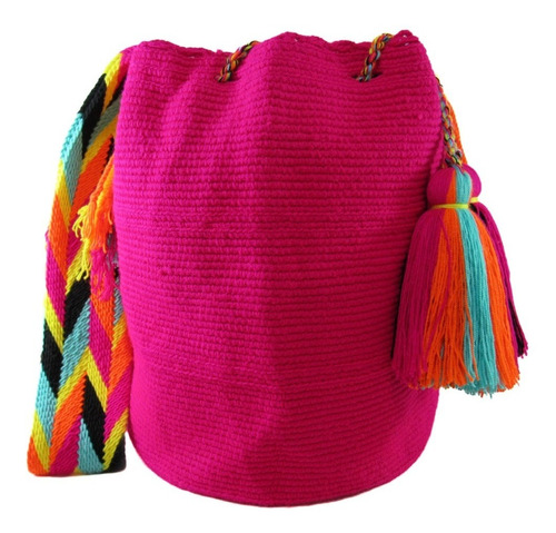 Mochila Wayuu Unicolor Lisa Fucsia Original