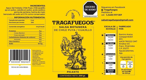 Salsa Artesanal Tragafuegos Varios Sabores 20 Pza