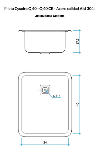 Imagen 2 de 2 de Pileta Bacha Cocina Johnson Simple Acero 304 Quadra Q40