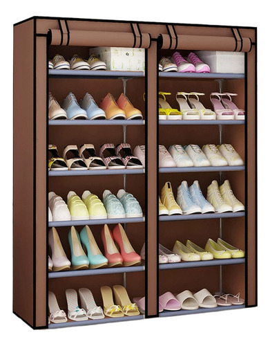 Zapatera Organizador Zapatos 6 Niveles Doble Fila Ajustable Color Marrón