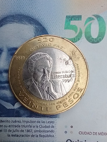 Moneda 20 Pesos Octavio Paz 2010