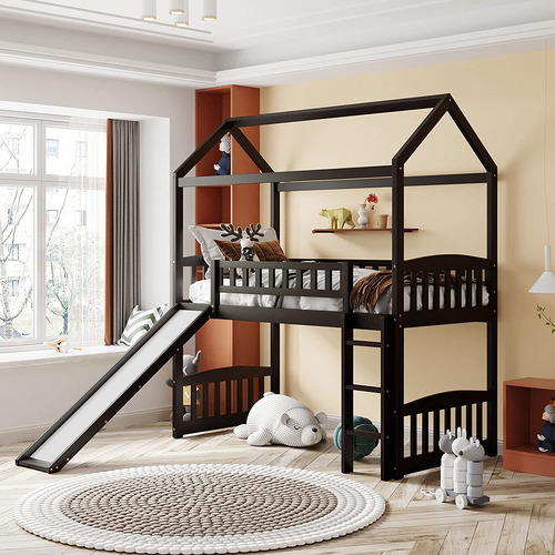 Dnyn Cama Tipo Loft De Tamaño Individual Con Tobogán Para