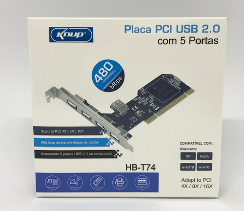 Placa Pci Usb 2.0 Desktop Com 5 Portas Knup Hb-t74