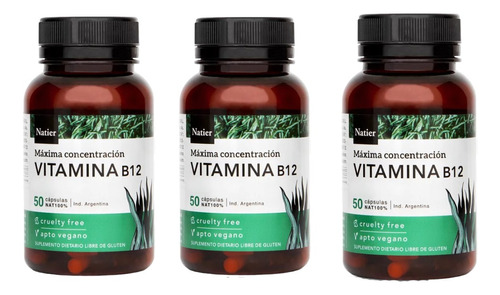 Vitamina B12 X3 Natier Veganos Vegetarianos 50 Cápsulas 